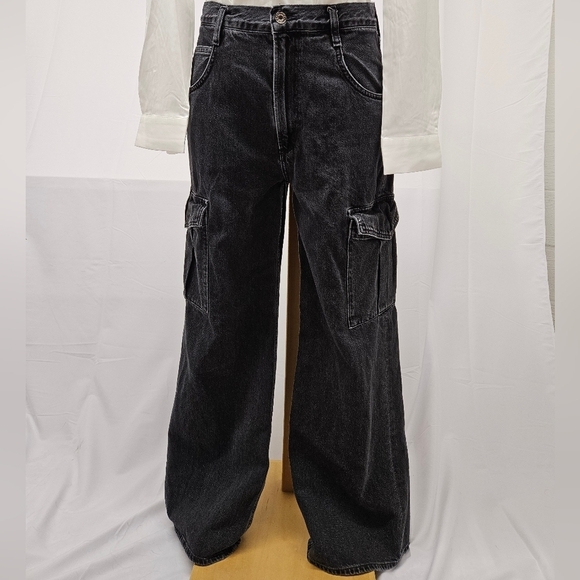 AGOLDE Minka Wide Leg Cargo Jeans in Distressed Black Size 28 - Picture 5 of 16